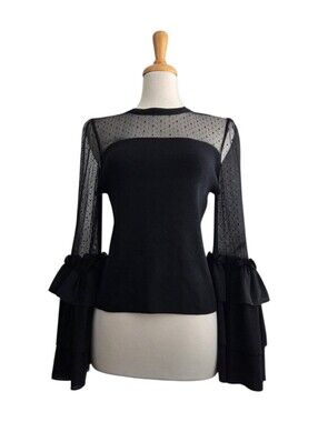 Gracia Black Mesh Bell Sleeve Blouse Women's XL Whimsigoth Vintage